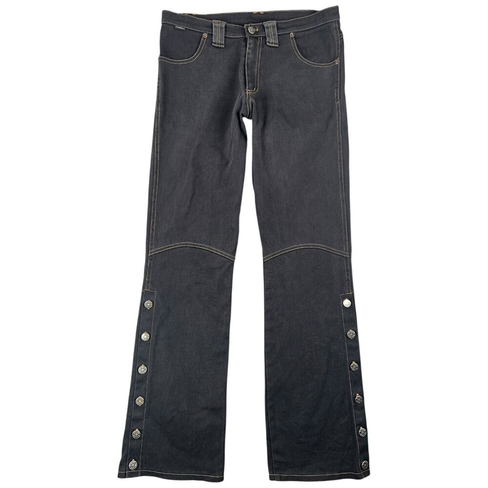 Y2K Serious Clothing Button Flare Jeans Dark Wash Side Button Bootcut - 31